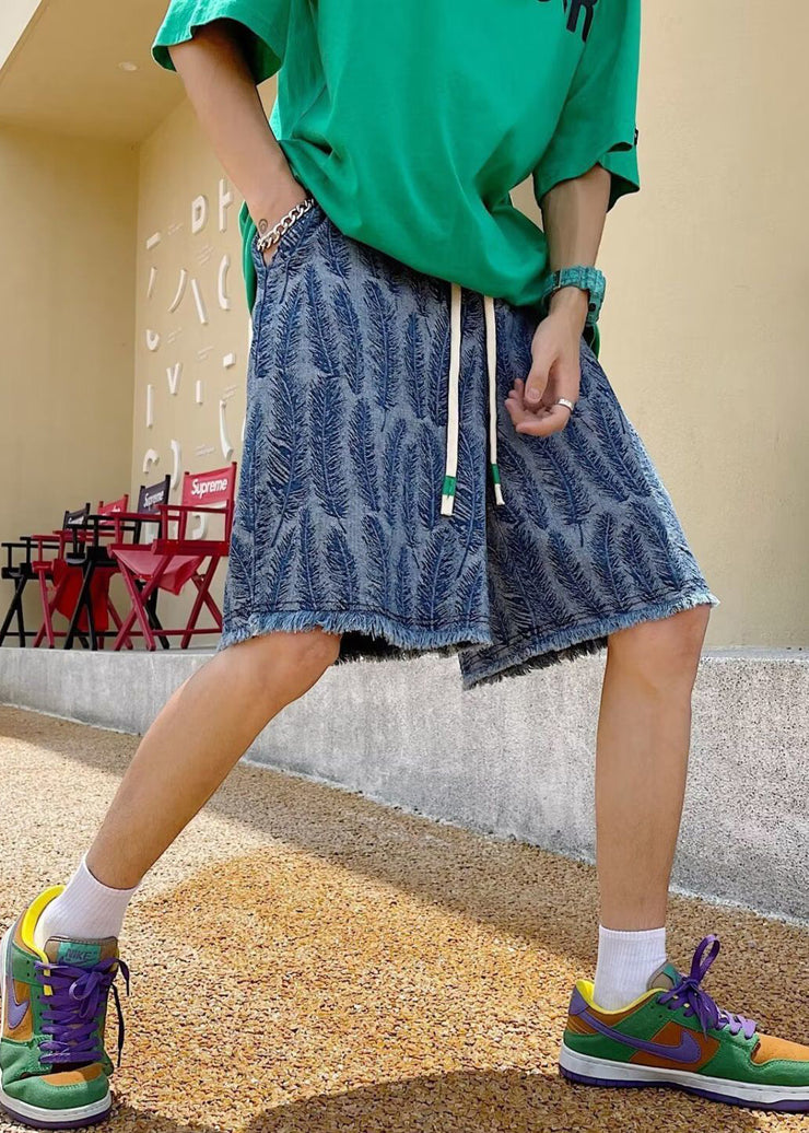 Jacquard Blue Original Design Pockets Denim Men Shorts Summer