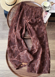 Jacquard Brown Zippered High Waist Cotton Pants Fall