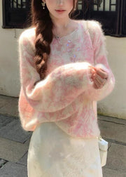 Jacquard Pink Embroidered Zircon Wool Knit Sweaters Fall