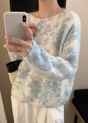 Jacquard Pink Embroidered Zircon Wool Knit Sweaters Fall