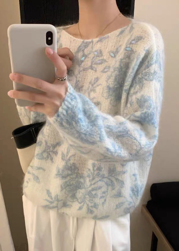 Jacquard Pink Embroidered Zircon Wool Knit Sweaters Fall