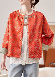 Jacquard Red O Neck Button Silk Coats Fall
