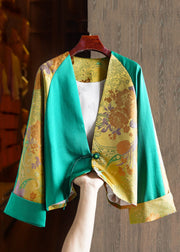 Jacquard V Neck Button Patchwork Cotton Shirts Fall