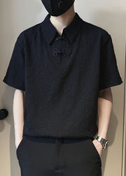 Jacquard White Chinese Button Solid Cotton Mens Polo Shirts Summer