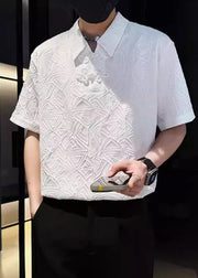 Jacquard White Chinese Button Solid Cotton Mens Polo Shirts Summer