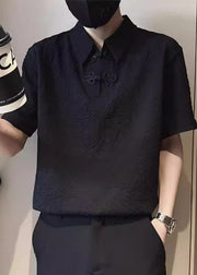 Jacquard White Chinese Button Solid Cotton Mens Polo Shirts Summer