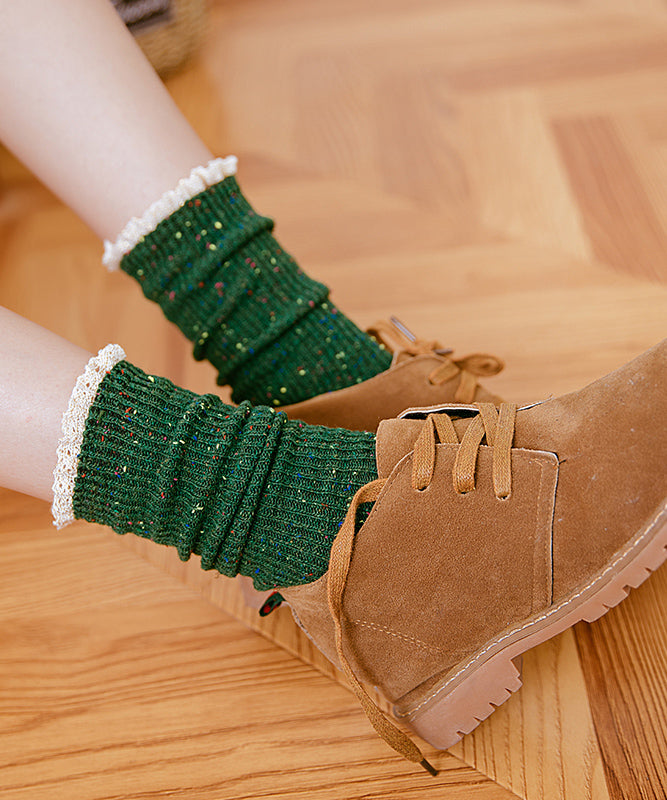 Japanese Autumn And Winter Lace Patchwork Mid Calf Socks