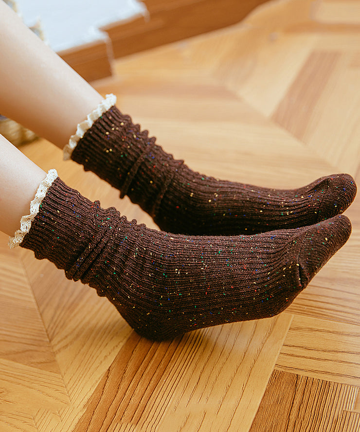 Japanese Autumn And Winter Lace Patchwork Mid Calf Socks