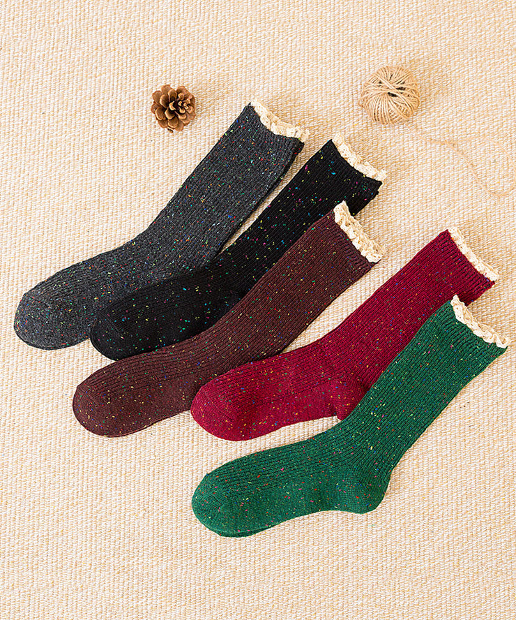 Japanese Autumn And Winter Lace Patchwork Mid Calf Socks
