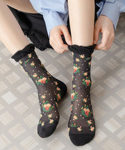 Japanese Cute Floral Thin Mid Socks Summer
