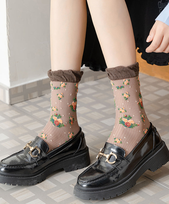 Japanese Cute Floral Thin Mid Socks Summer