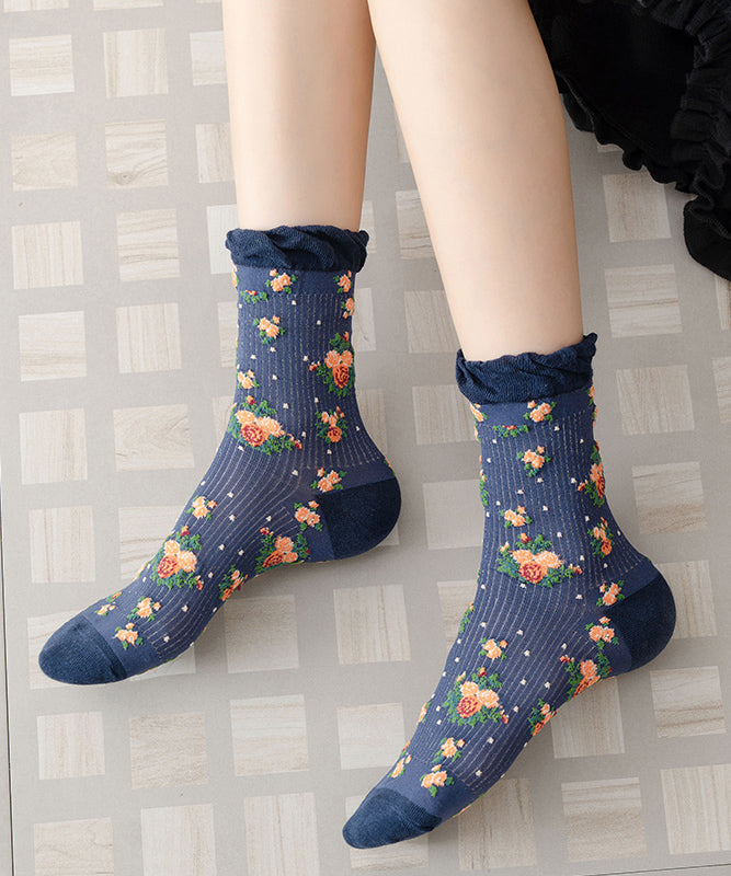 Japanese Cute Floral Thin Mid Socks Summer