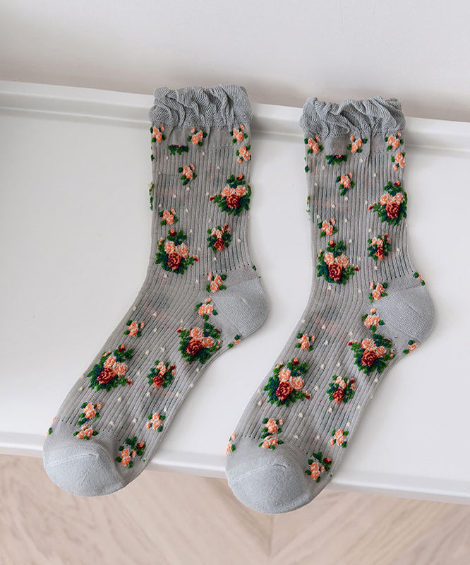 Japanese Cute Floral Thin Mid Socks Summer