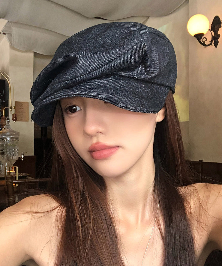 Japanese Style Black Pleated Denim Breton Hat