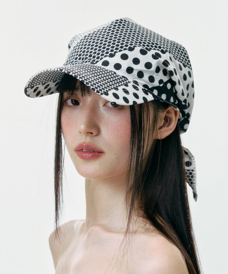 Japanese Style Black White Dot Bow Baseball Cap Hat