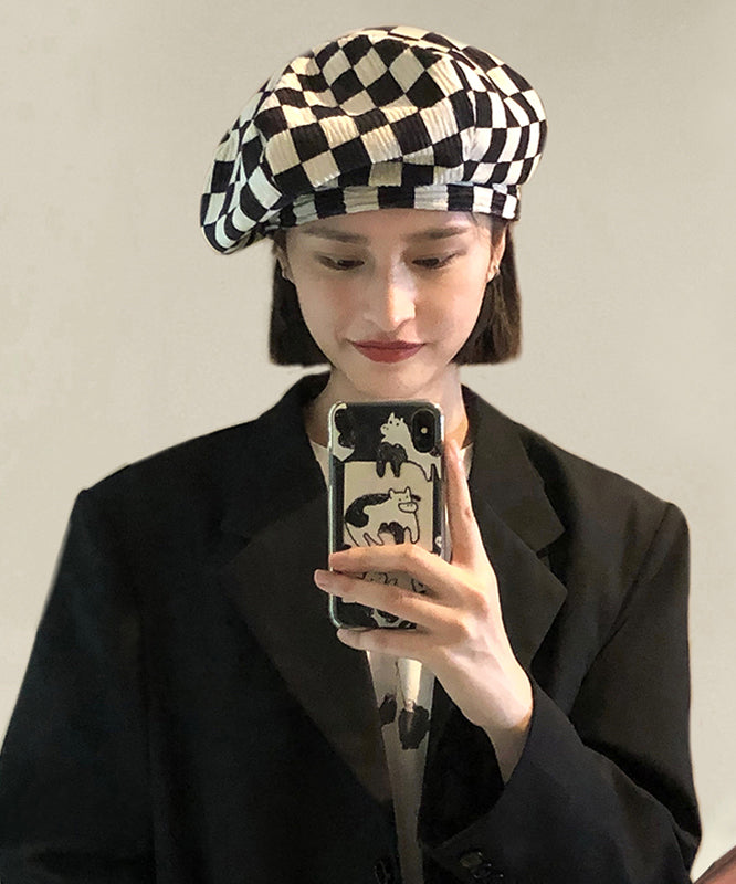 Japanese Style Black White Plaid Beret Hat