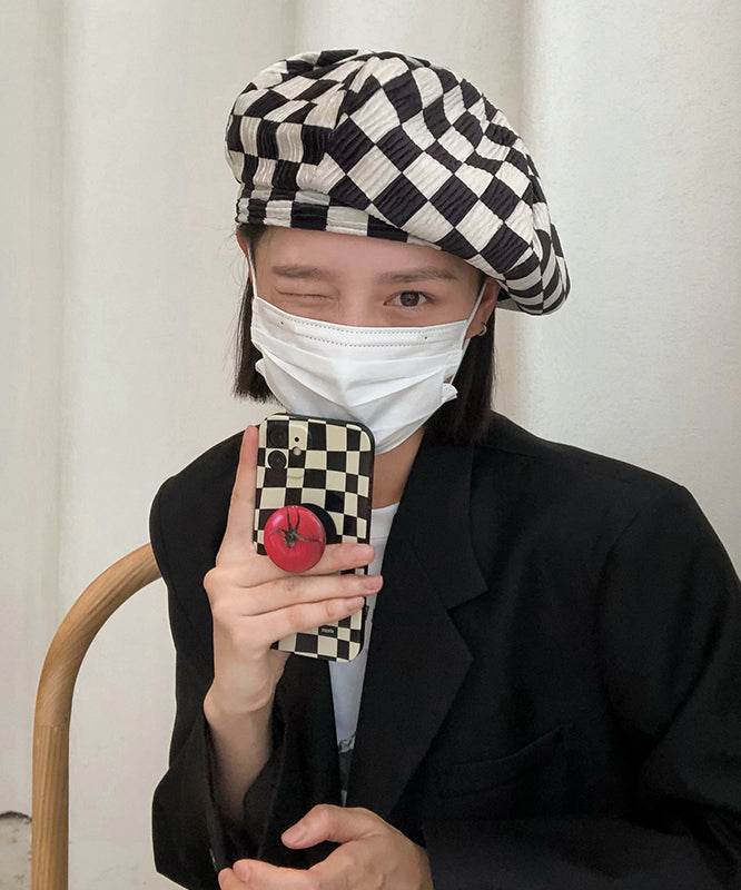 Japanese Style Black White Plaid Beret Hat