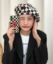 Japanese Style Black White Plaid Beret Hat