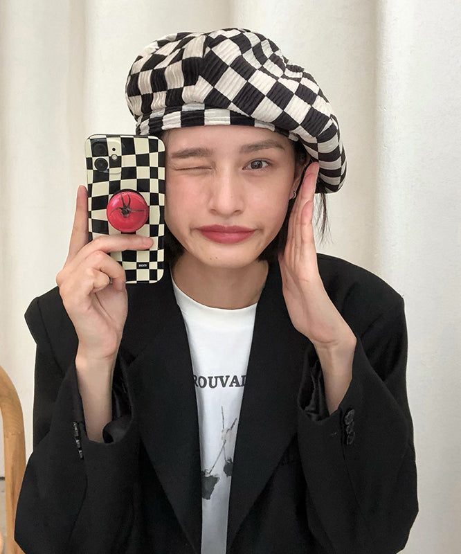 Japanese Style Black White Plaid Beret Hat