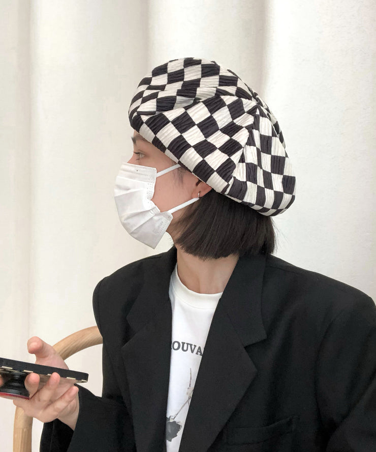 Japanese Style Black White Plaid Beret Hat