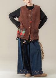 Japanese Style Coffee Knitted Vest T Shirt And Pants Three Piece Set Autumn