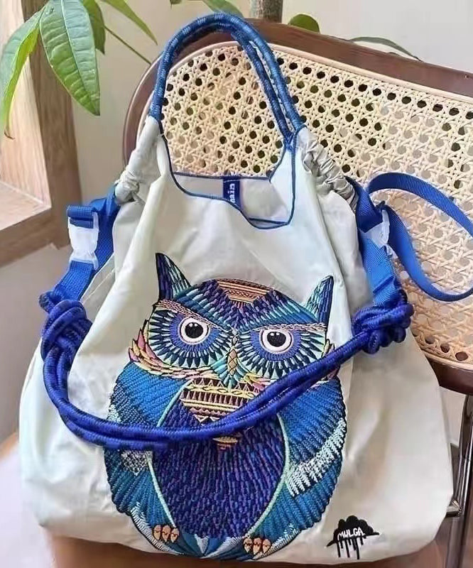 Japanese Style Embroidered Owl Large Capacity Shopping Bag 2025