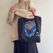 Japanese Style Embroidered Owl Large Capacity Shopping Bag 2025