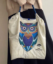 Japanese Style Embroidered Owl Large Capacity Shopping Bag 2025