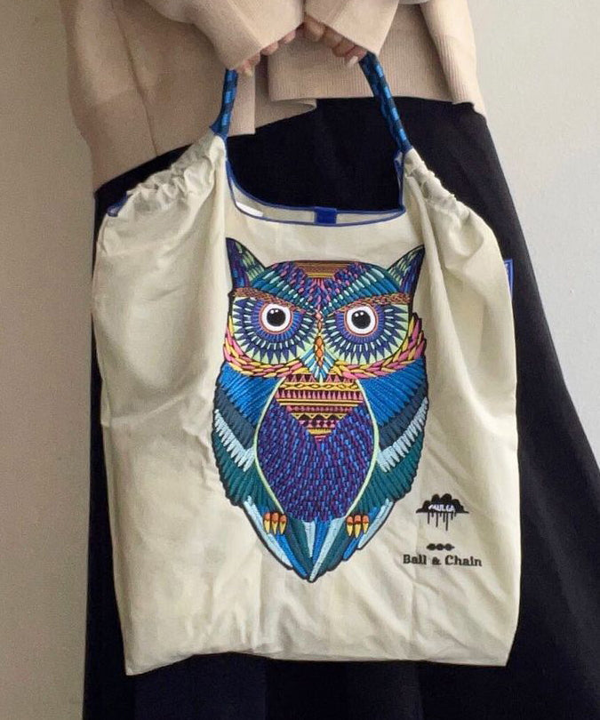 Japanese Style Embroidered Owl Large Capacity Shopping Bag 2025