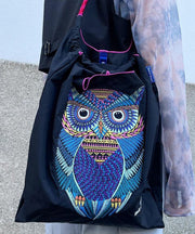 Japanese Style Embroidered Owl Large Capacity Shopping Bag 2025