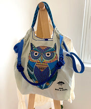 Japanese Style Embroidered Owl Large Capacity Shopping Bag 2025