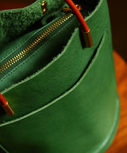 Japanese Style Green Calf Leather Bucket Bag