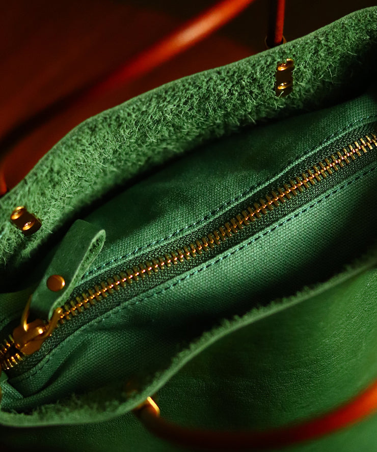 Japanese Style Green Calf Leather Bucket Bag