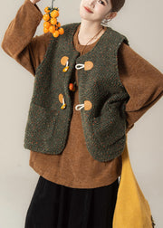 Japanese Style Green Vest And Top Pants Three Pieces Set Winter