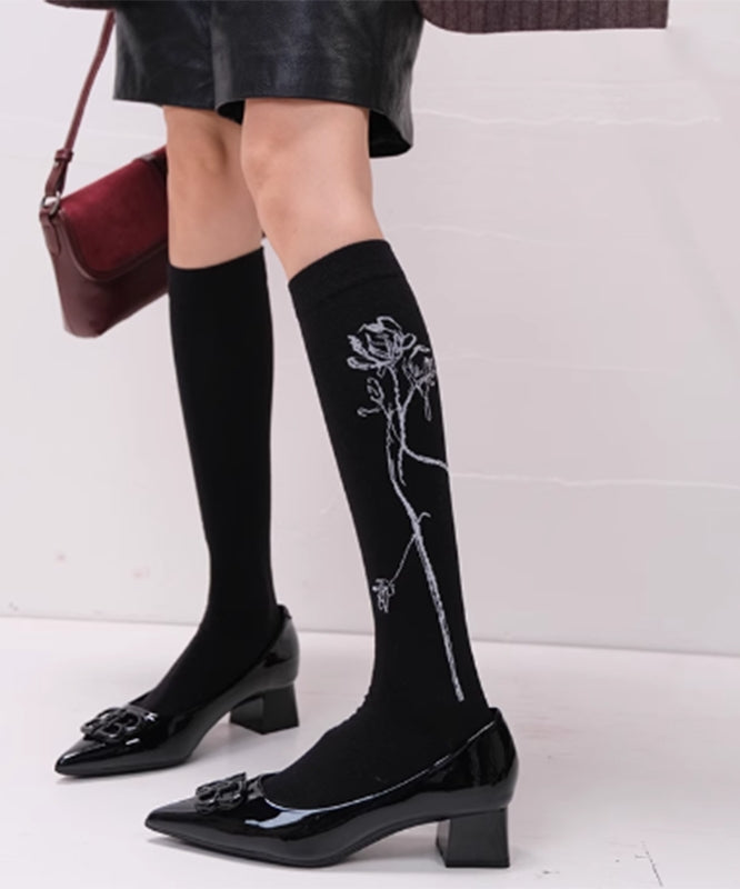 Japanese Style Grey Jacquard Over The Calf Socks