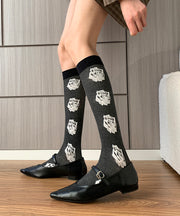 Japanese Style Grey Jacquard Over The Calf Socks