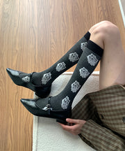 Japanese Style Grey Jacquard Over The Calf Socks