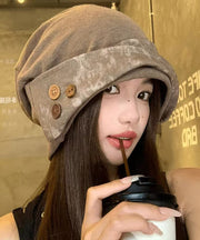 Japanese Style Khaki Versatile Patchwork Button Boonie Hat