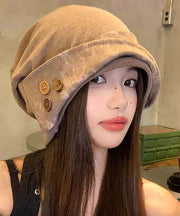 Japanese Style Khaki Versatile Patchwork Button Boonie Hat