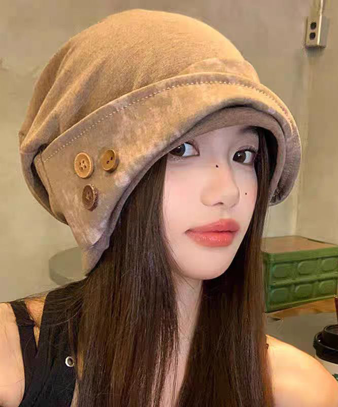 Japanese Style Khaki Versatile Patchwork Button Boonie Hat