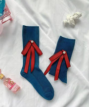 Japanese Style Pearl Bow Mid Calf Socks