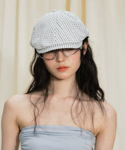 Japanese Style Thin Fashion Blue White Plaid Breton Hat