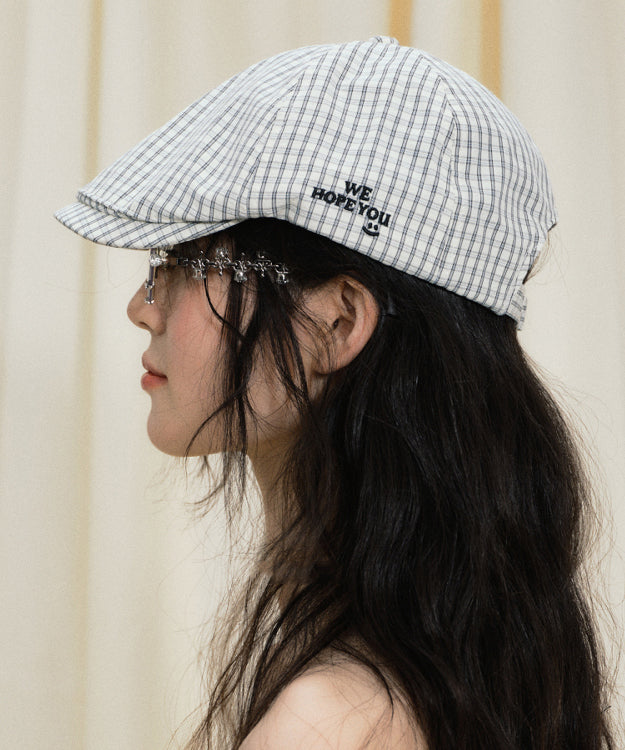 Japanese Style Thin Fashion Blue White Plaid Breton Hat