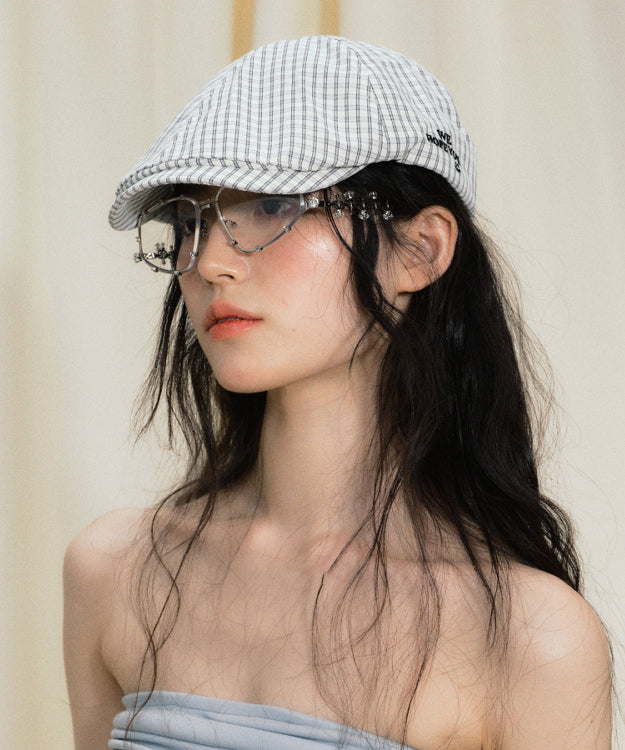 Japanese Style Thin Fashion Blue White Plaid Breton Hat