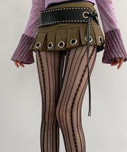 Japanese Style Thin Striped Mesh Grey Stockings