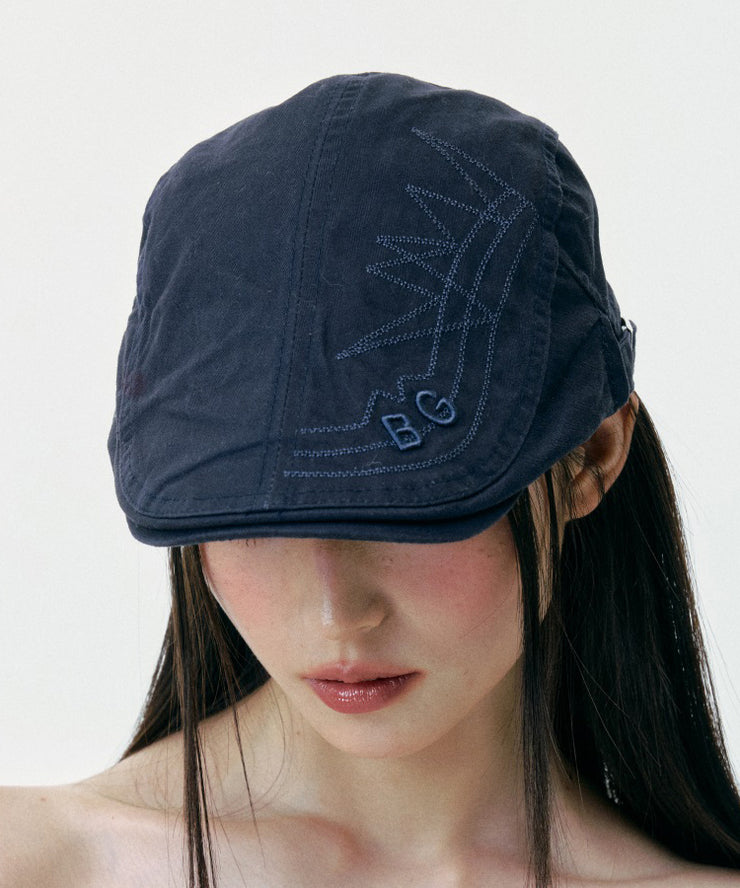 Japanese Style Versatile Navy Embroidered Breton Hat