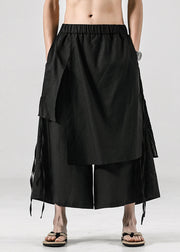 Japanese Summer New Black Men's Linen Casual Pants Skirt