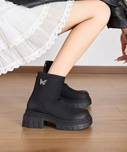 Khaki Boots Chunky Faux Leather Women Splicing Zippered