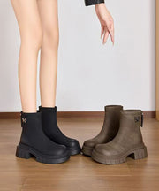 Khaki Boots Chunky Faux Leather Women Splicing Zippered