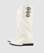 Khaki Boots Wedge Suede Fashion Splicing Pointed Toe